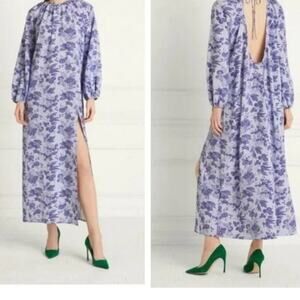 Hill House NEW Simone Purple Tonal Poof Sleeve Open Back Oversize Maxi Dress L